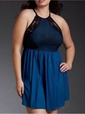 Torrid Babydoll Chemise Lingerie Blue Black Lace NWT Plus Size 3X Sexy